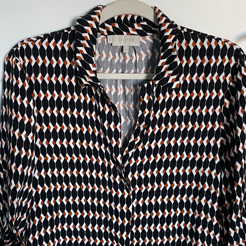 Hobbs London Women's Multicolor Geometric Long Sleeve Dress Size 8 54224 - Picture 3 of 14